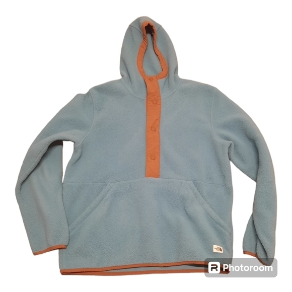The North Face Mens Carbondale Snap Fleece Hoodie Blue Brown Medium - Picture 1 of 7
